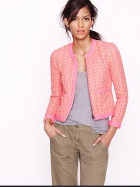 J Crew Pink Tweed Blazer with Contrasting Trim